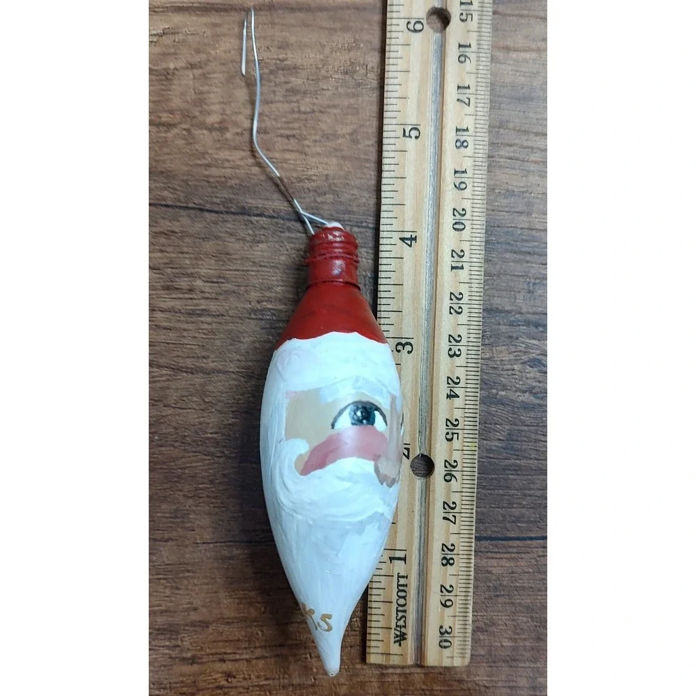 Hand Painted Santa Christmas Ornament Icicle Shape Signed K Banks A4